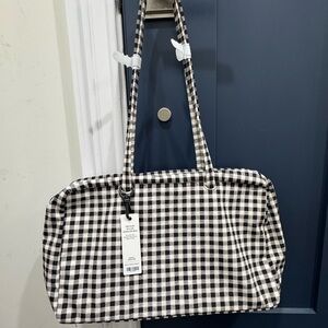 BAGGU Black and White Gingham Medium Nylon Bowler Bag